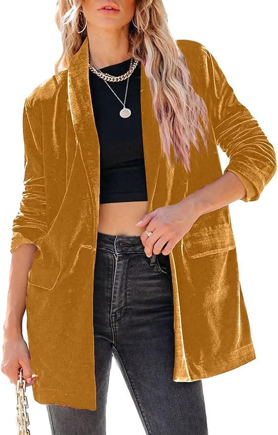 Happy Sailed Women's Velvet Blazer Jackets Casual Long Sleeve Lapel Collar Pocketed Blazer Suits ... | Amazon (US)