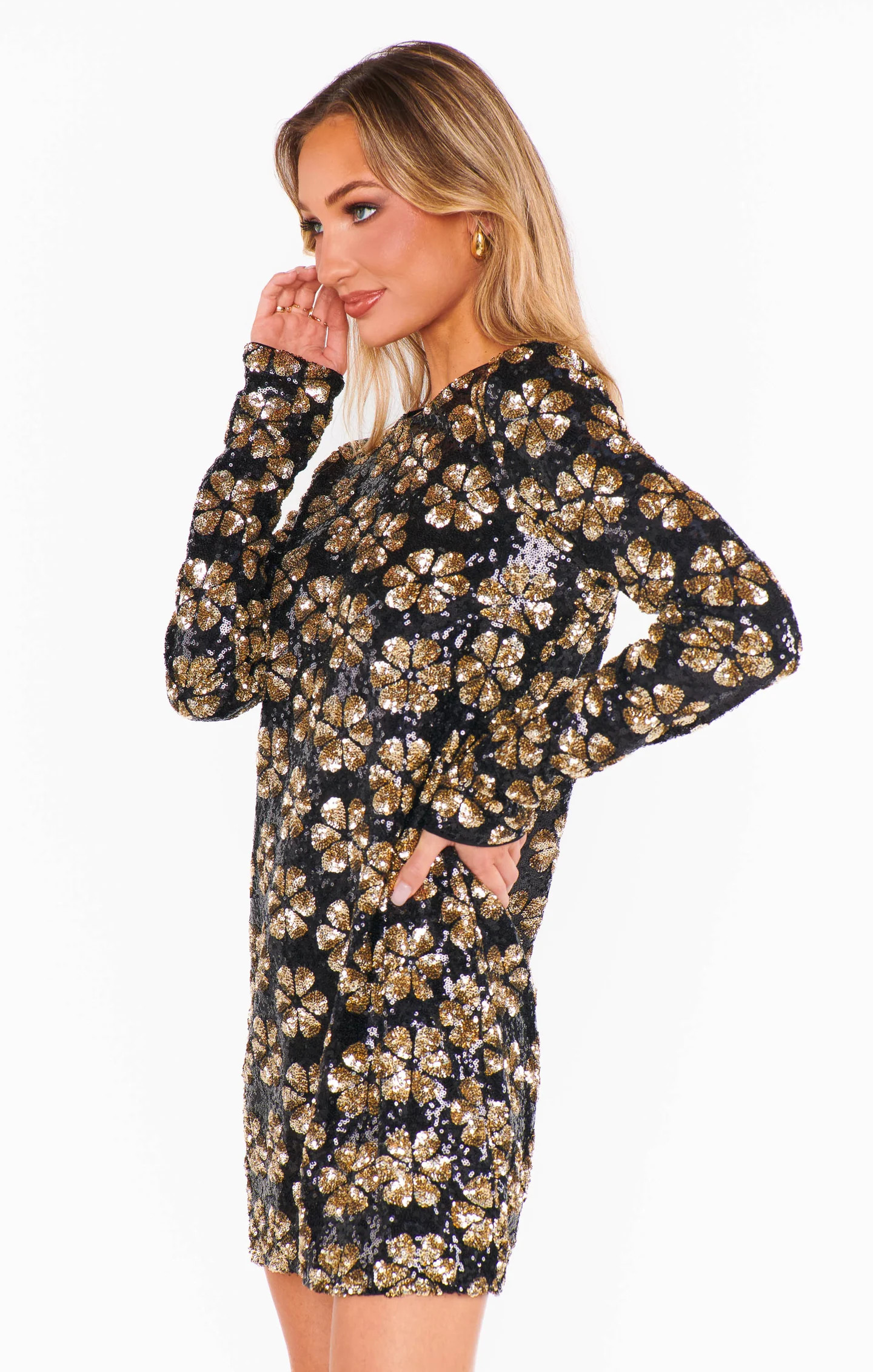 Maddison Mini Dress ~ Flower Pop Gold Sequins | Show Me Your Mumu