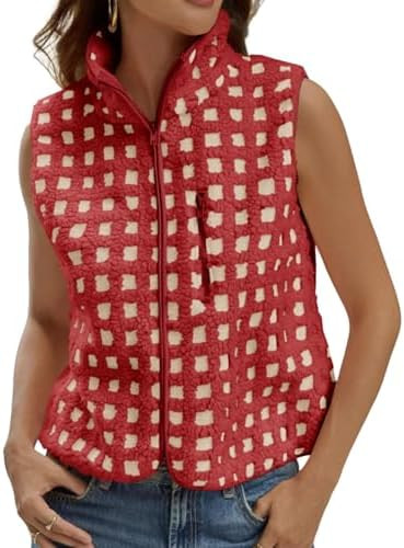 Tankaneo Womens Checkered Sherpa Vest Fleece Fuzzy Zip Up Sleeveless Jacket Casual 2025 Winter Wa... | Amazon (US)