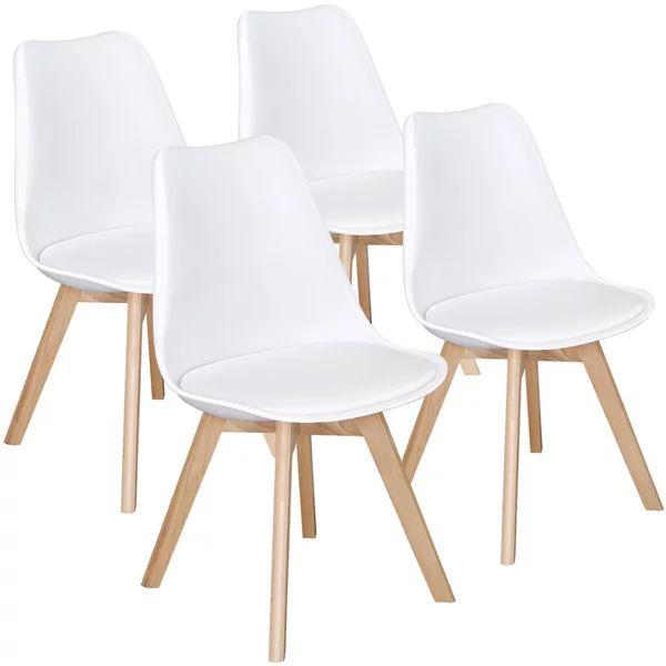 SmileMart Mid-Century Modern Padded Dining Chairs, Set of 4, White | Walmart (US)