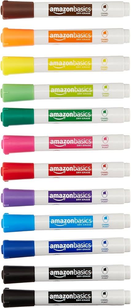 Amazon Basics Low-Odor Chisel Tip Dry Erase White Board Marker, Assorted Colors - Pack of 12 | Amazon (US)