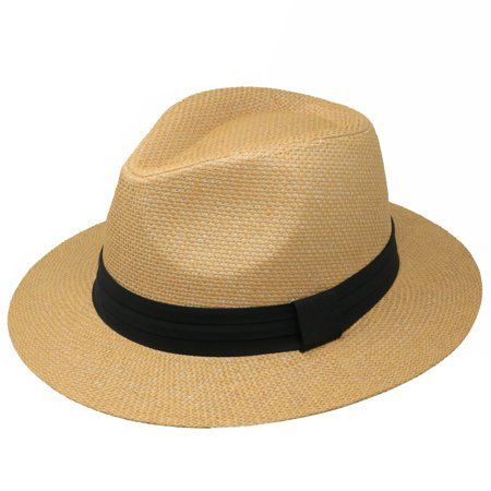 Retailery Unisex Wide Brim Woven Straw Panama Hat With Black Band Brown | Walmart (US)