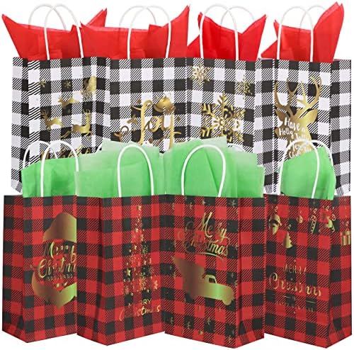 ECOHOLA 24 Pieces Christmas Buffalo Gift Bags, 8 Styles Assort Checkered Plaid Christmas Party Fa... | Amazon (US)