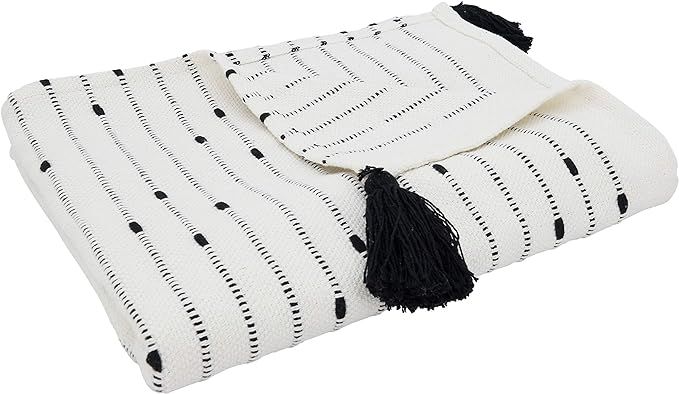 SARO LIFESTYLE Sevan Collection Striped Tassel Throw Blanket, 50" x 60", Black/White | Amazon (US)