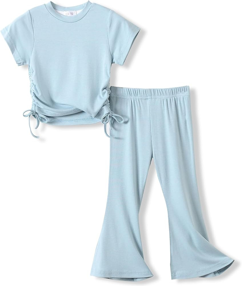 ACESTAR Toddler Baby Girls Clothes Set 2 Piece Summer Outfits Solid Short Sleeve T-Shirts Tee & F... | Amazon (US)