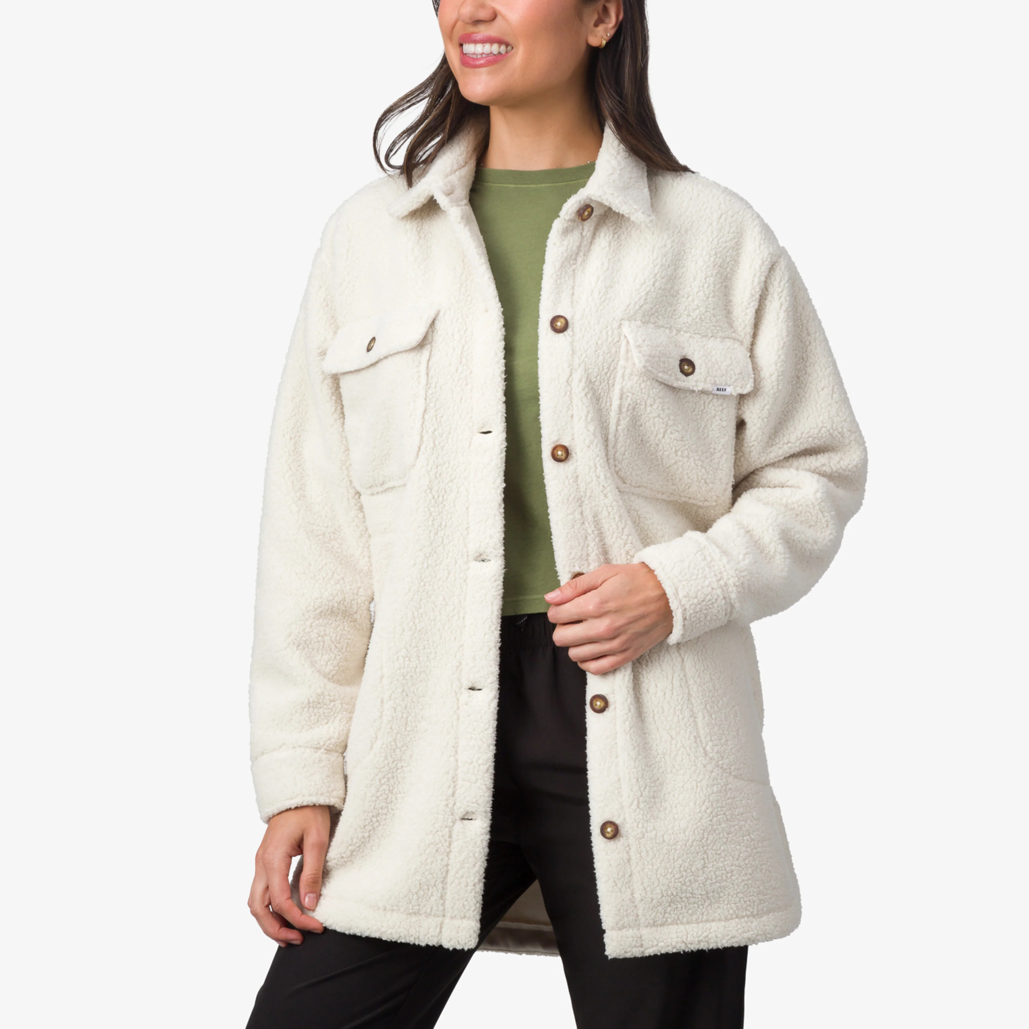 Women's Sammie Sherpa Shacket in Almond Milk | REEF® | Reef