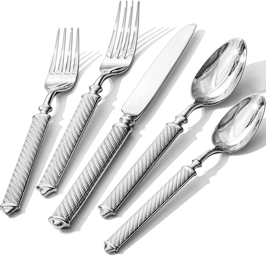 KINGSTONE Retro Rope-Pattern Silverware Set, 40-Piece Flatware Set Cutlery Set Forged with Handcr... | Amazon (US)