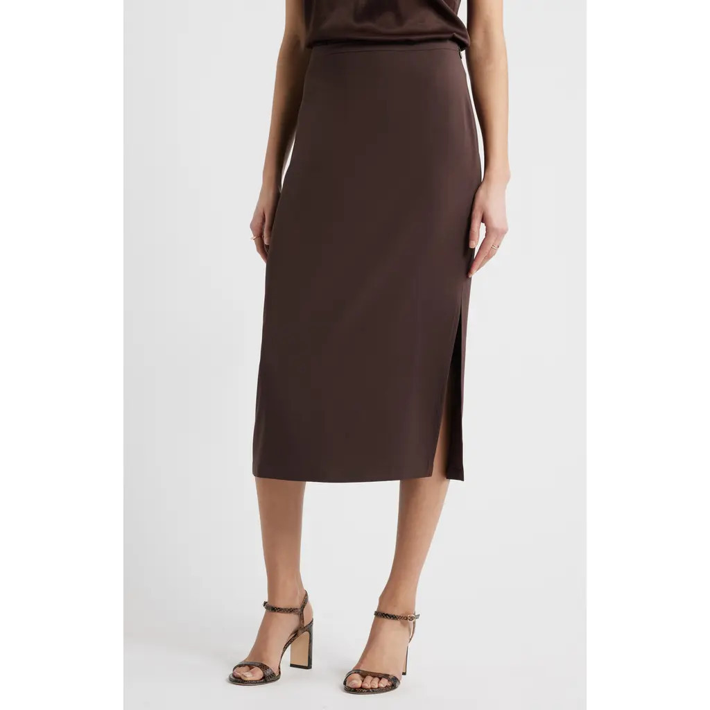 Nordstrom Crepe Midi Pencil Skirt in Brown Coffee at Nordstrom, Size Xx-Small | Nordstrom