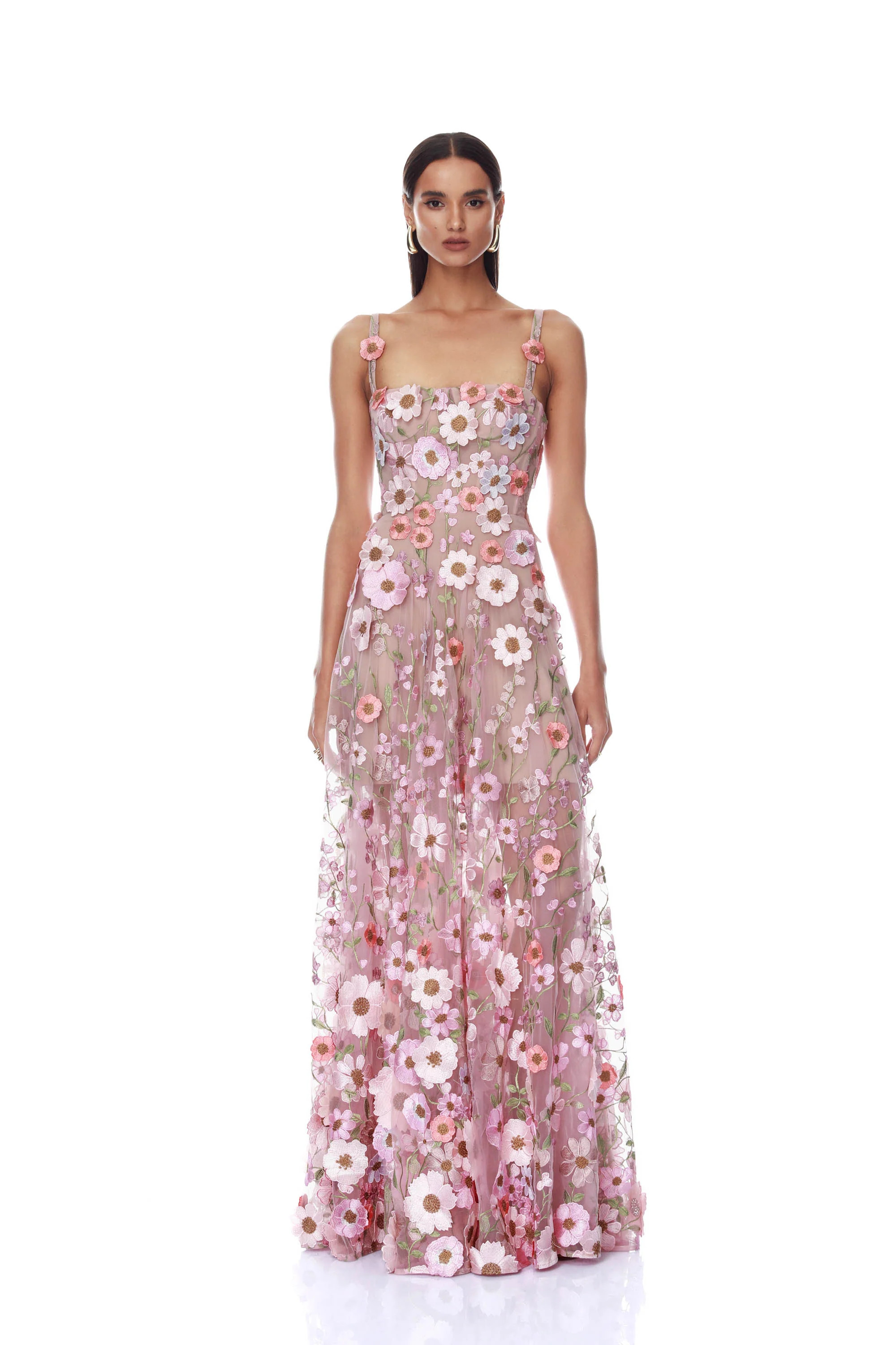Venice 3D Floral Jasmine Pink Multi Maxi Gown | Bronx and Banco
