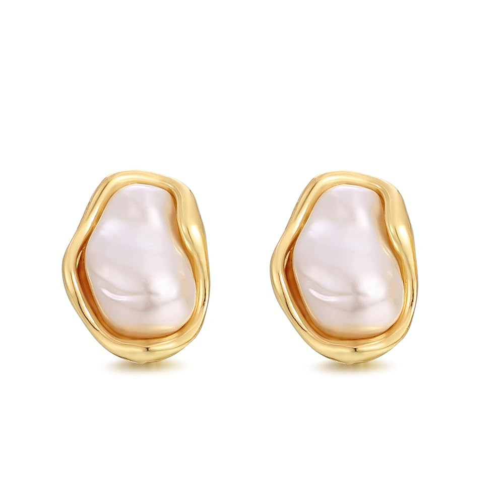Gold Baroque Pearl Earrings Irregular Pearl Earrings Hypoallergenic for Women Jewelry | Amazon (US)