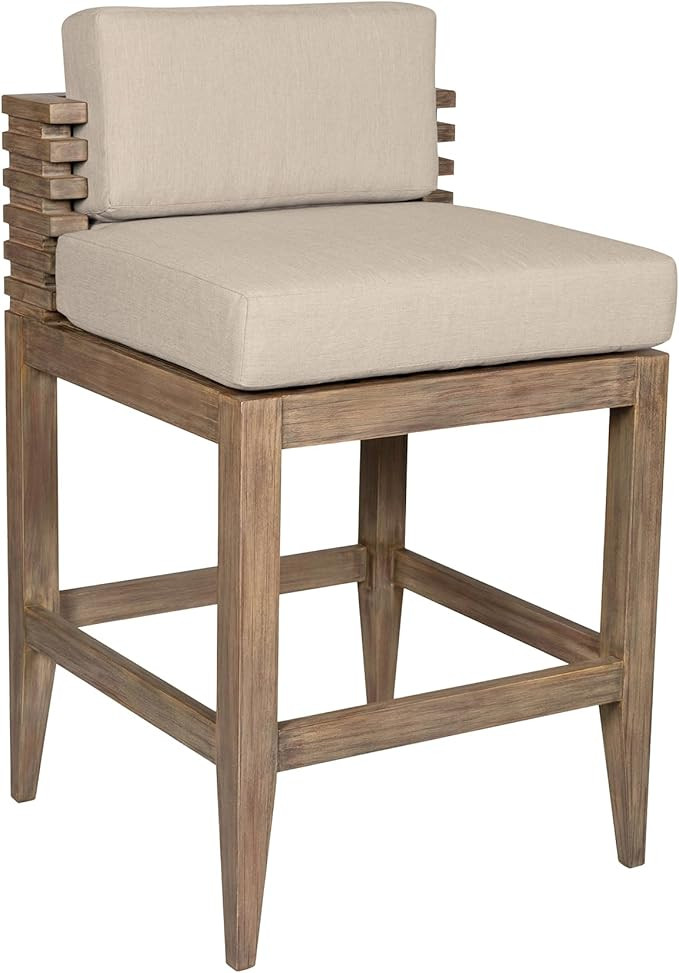 Armen Living Vivid Outdoor Patio Bar Stool in Light Eucalyptus Wood with Taupe Olefin Cushions | Amazon (US)