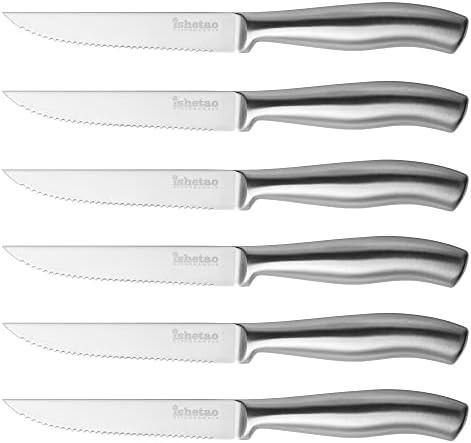 Steak Knife Set of 6, 4.5 inches Dishwasher Safe High Carbon Stainless Steel Knives, Silver | Amazon (US)