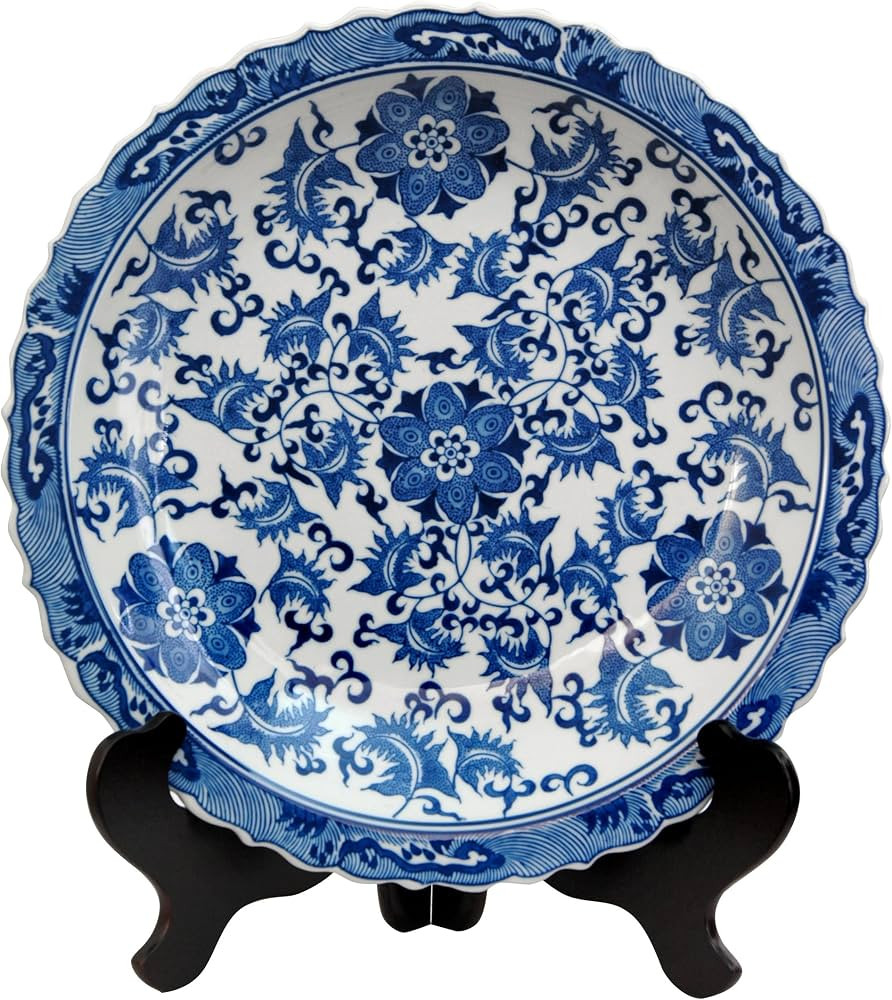 Red Lantern 14" Floral Blue & White Platter Porcelain Centerpiece Display | Amazon (US)