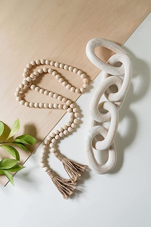 Decorative Wood Chain Link and Bead Garland Set | Hand Carved Pine Wood Chain Decor | Modern Farm... | Amazon (US)