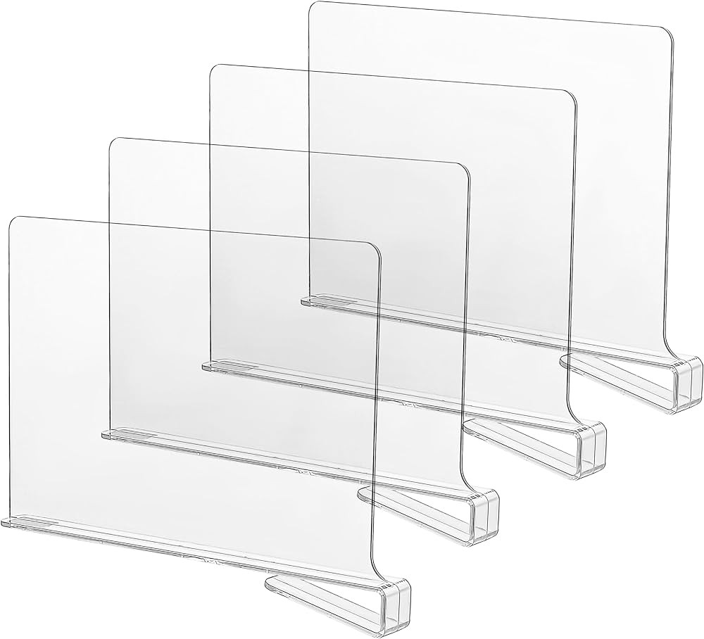 CY craft Acrylic Shelf Dividers for Closets,Wood Shelf Dividers, 4 PCS Clear Shelf Separators,Per... | Amazon (US)