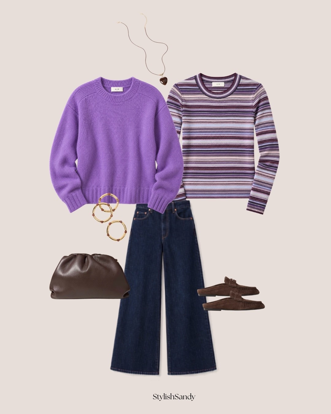 Purple is trending! It's actually easy to style with blue, brown, camel and black.  

These pants fit tts, the Pistols stripe top runs small so I recommend sizing up.  
The pullover is boxy and the website suggests it runs tts.  I'd wear a size XS. 
Love this pouch bag-so chic and in my cart.

#LTKOver40 #LTKSeasonal #LTKSaleAlert