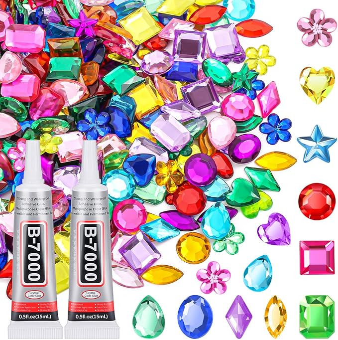anezus 400Pcs Jewels for Bedazzling with 2 Pack B7000 Jewelry Glue, Flat Back Craft Gems Rhinesto... | Amazon (US)