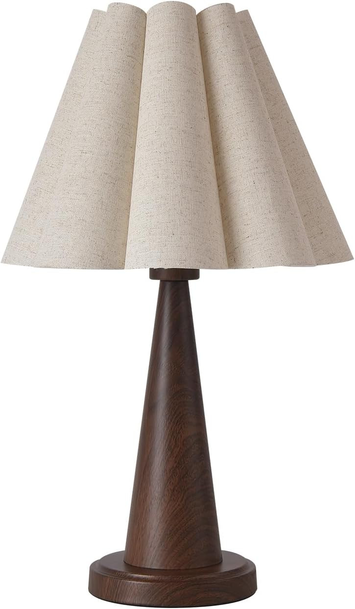 KUNJOULAM Boho Table Lamp, Modern Bedside Nightstand Lamp with Linen Lampshade, Wood Grain Metal ... | Amazon (US)
