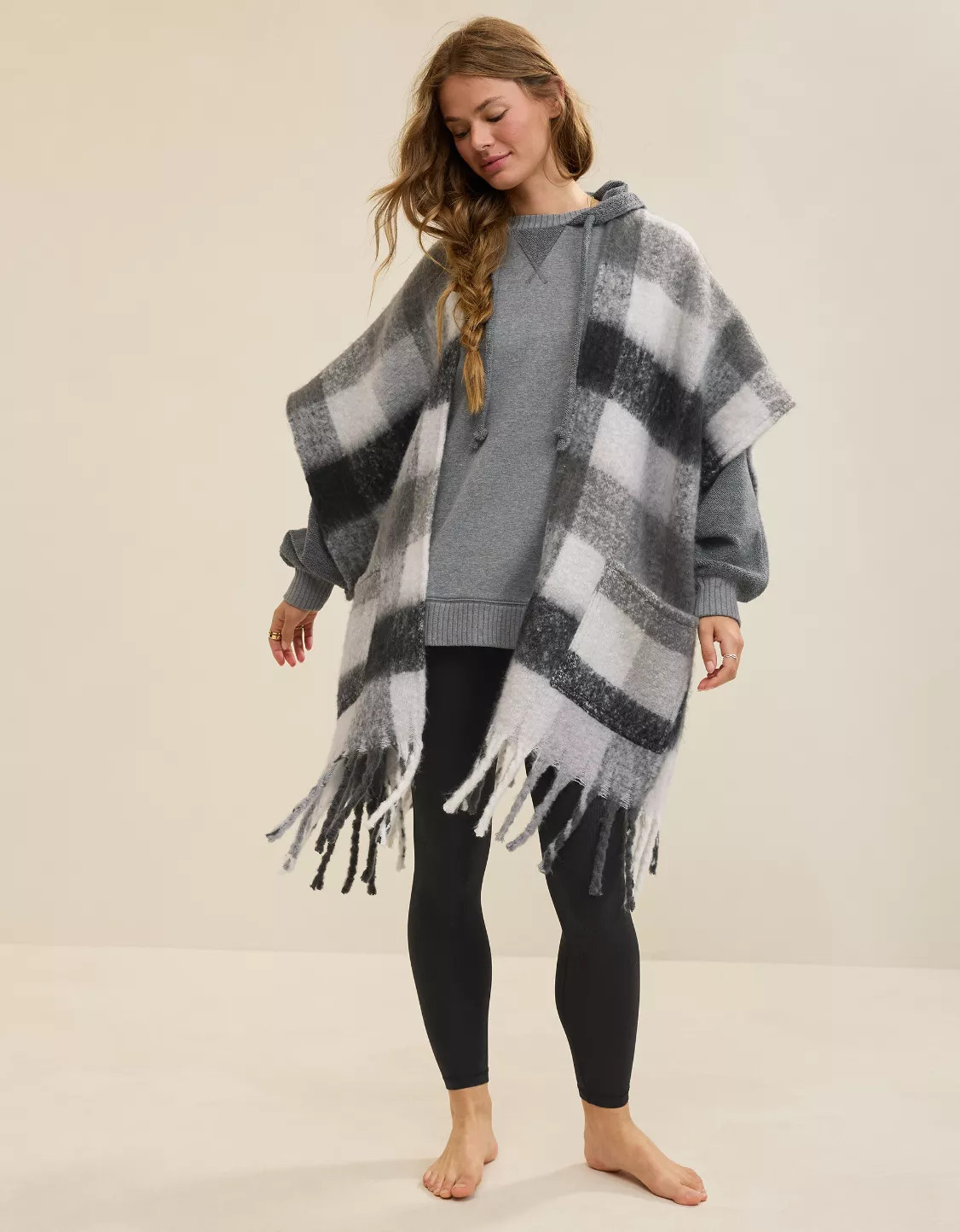 Aerie Fringe Plaid Cape | Aerie