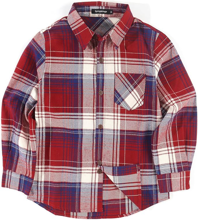 Spring&Gege Boys Casual Long Sleeve Plaid Flannel Button Down Shirt for Children (2-14 Years) | Amazon (US)
