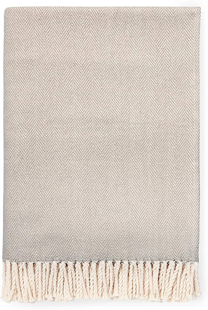 SFERRA Celine Herringbone, 100% Cotton Throw Blanket - Mushroom | Amazon (US)