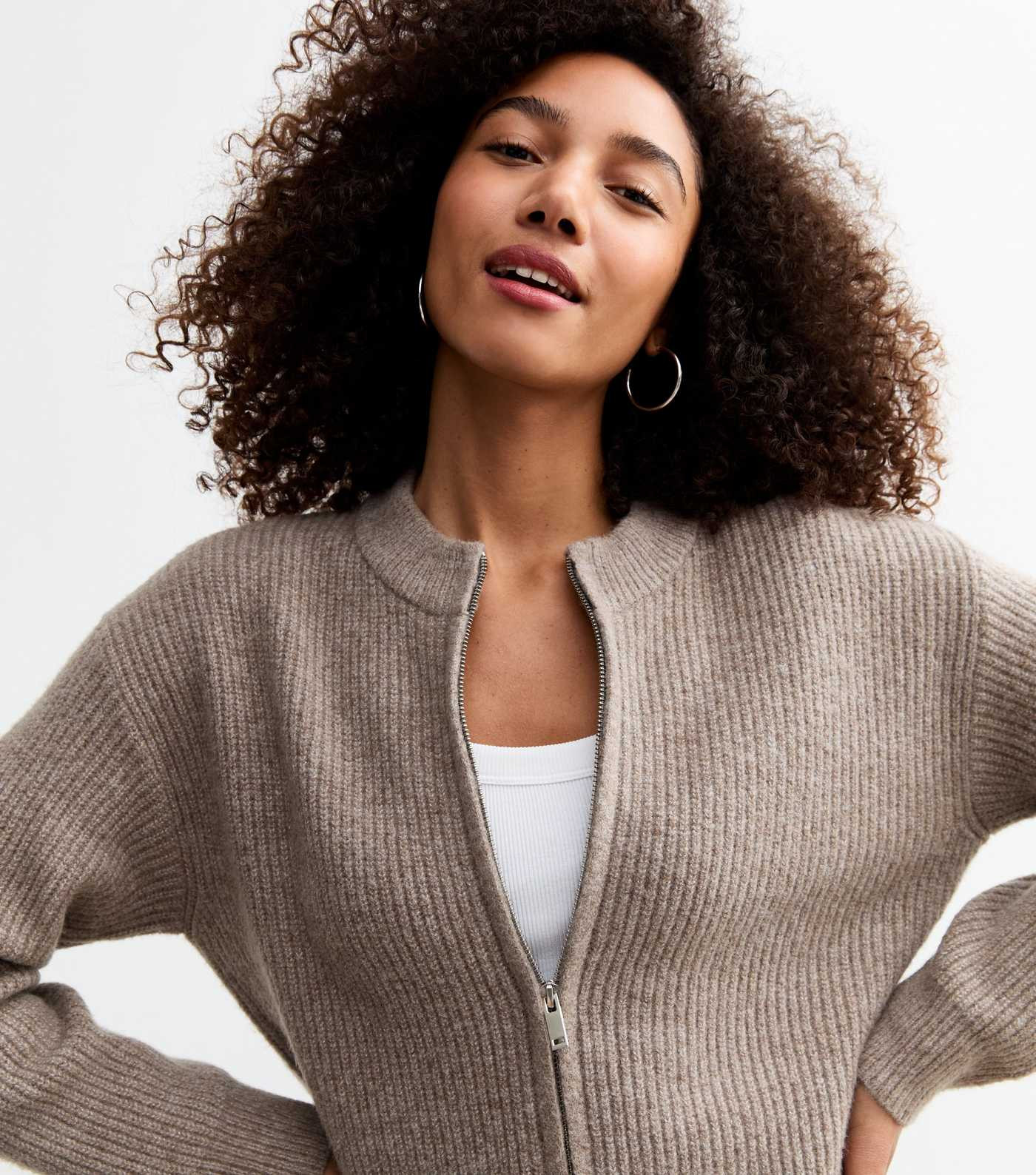 Brown Ribbed Crew Neck Cardigan | New Look | New Look (UK)