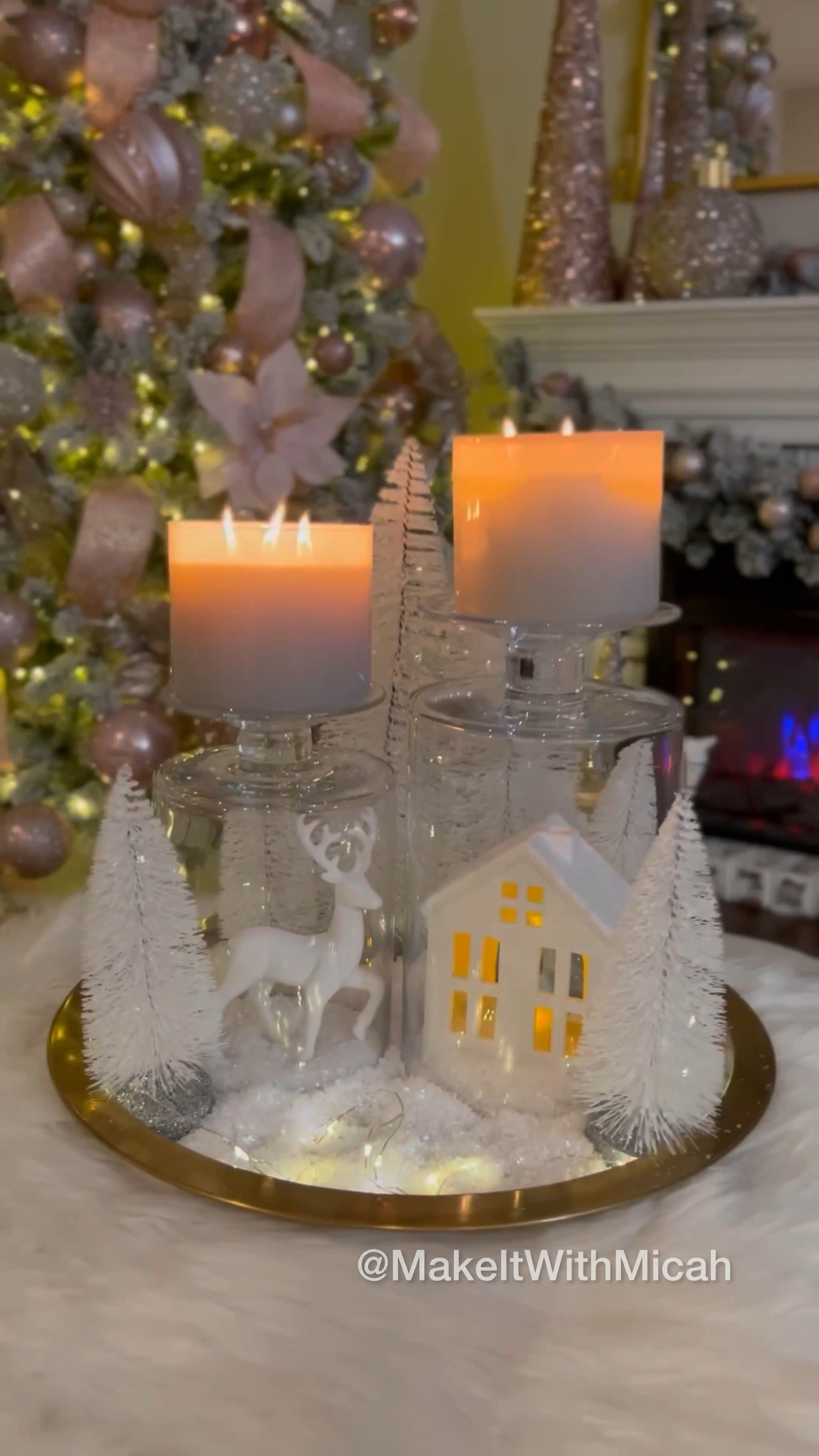 Here is an easy winter wonderland DIY Christmas centerpiece idea! The candles are from Bath and Body Works but you could use any large pedestal candle. I recommend one in a jar. 

#centerpiece #homedecor #christmashomedecor #candle 