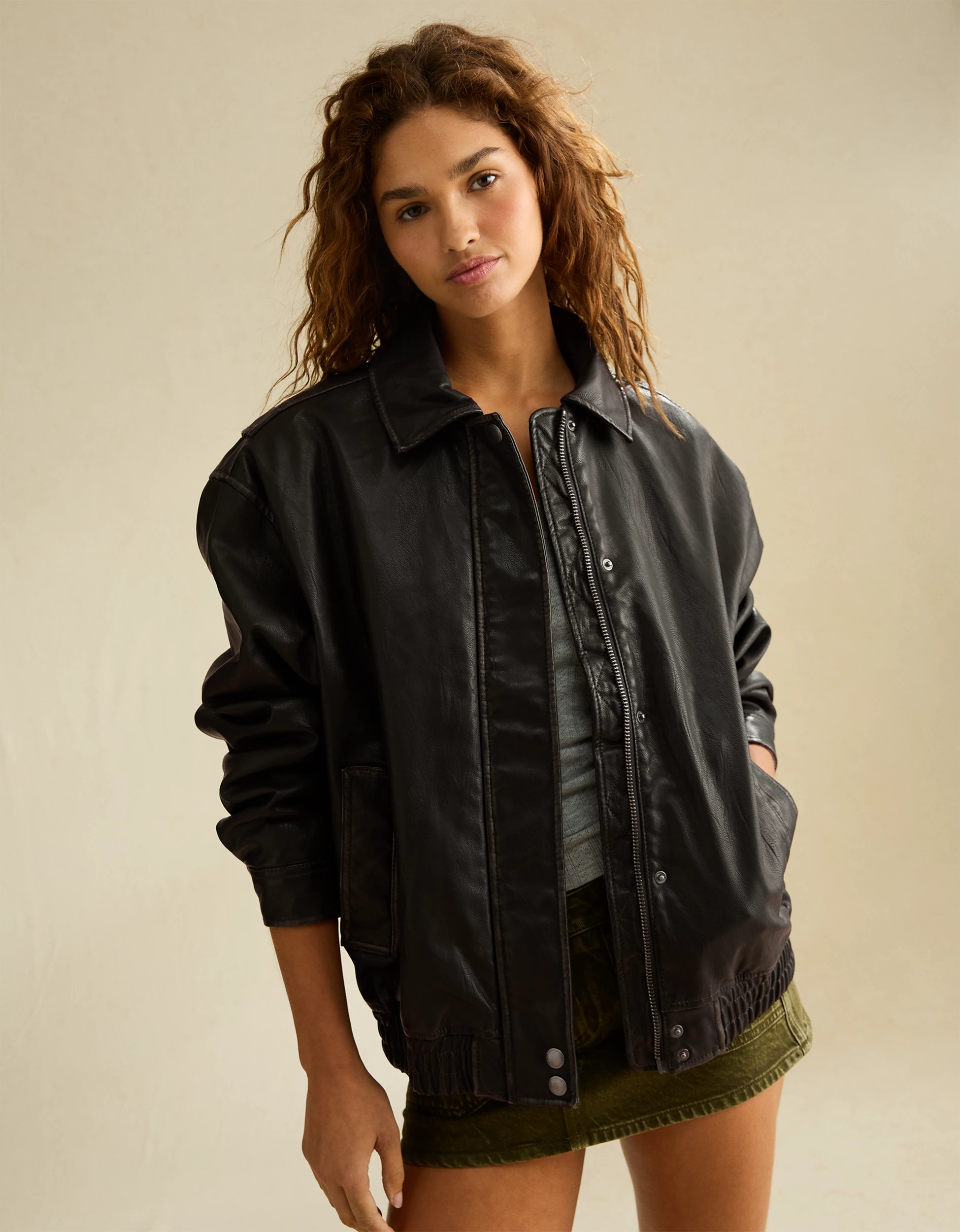 AE Vegan Leather Bomber Jacket | American Eagle Outfitters (US & CA)
