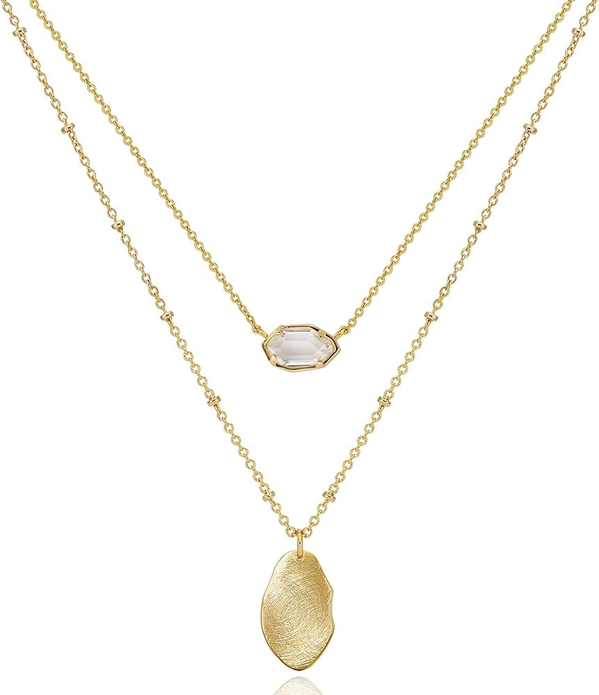 Layered Gold Necklaces for Women Crystal Pendant Necklace 18K Gold Plated | Amazon (US)