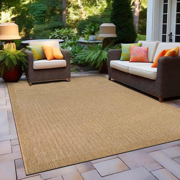 Contemporary Bordered Weather Resistant Reversible Indoor/Outdoor Area Rug | Wayfair North America