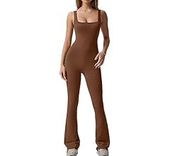 QINSEN Wide Leg Jumpsuits for Women Tank Square Neck Bodycon Full Length Casual Unitard Playsuit | Amazon (US)