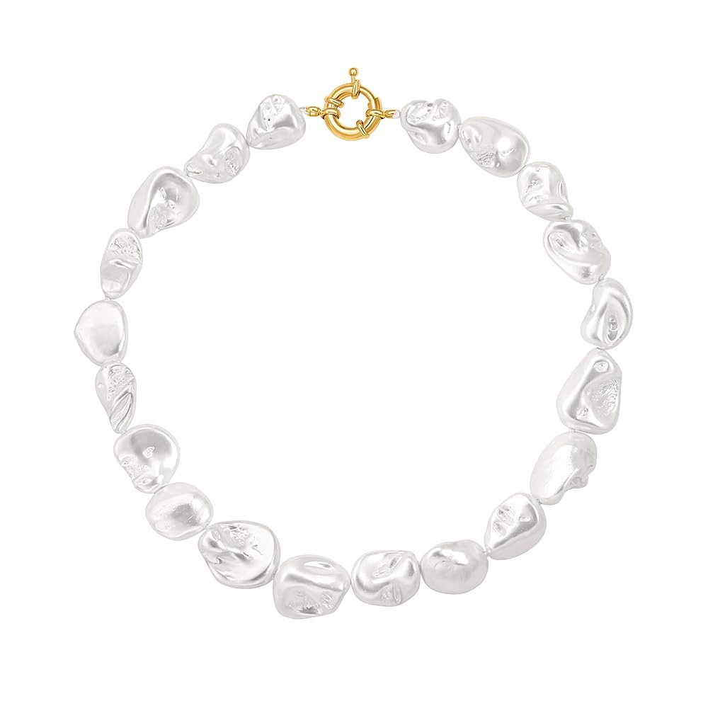 Seashell Pearl Necklace Single-Strand Handmade Beaded Necklaces for Ladies Dainty Faux Pearl Wedd... | Amazon (US)