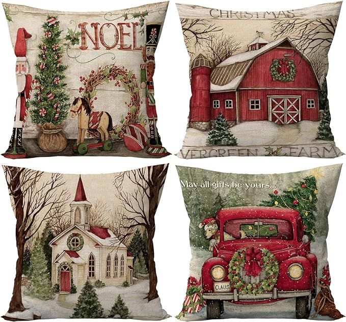 SIBOSUN Christmas Throw Pillow Covers 18 x 18 Inches Set of 4 Christmas Decoration Xmas Cushion P... | Amazon (US)
