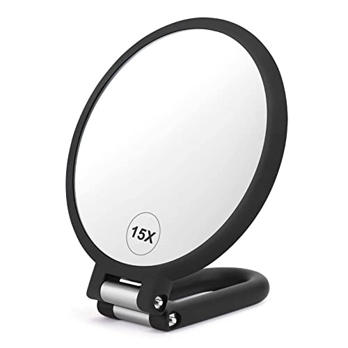 Magnifying Handheld Mirror Double Sided, 1X 15X Magnification Hand Mirror, Travel Folding Held Ad... | Amazon (US)
