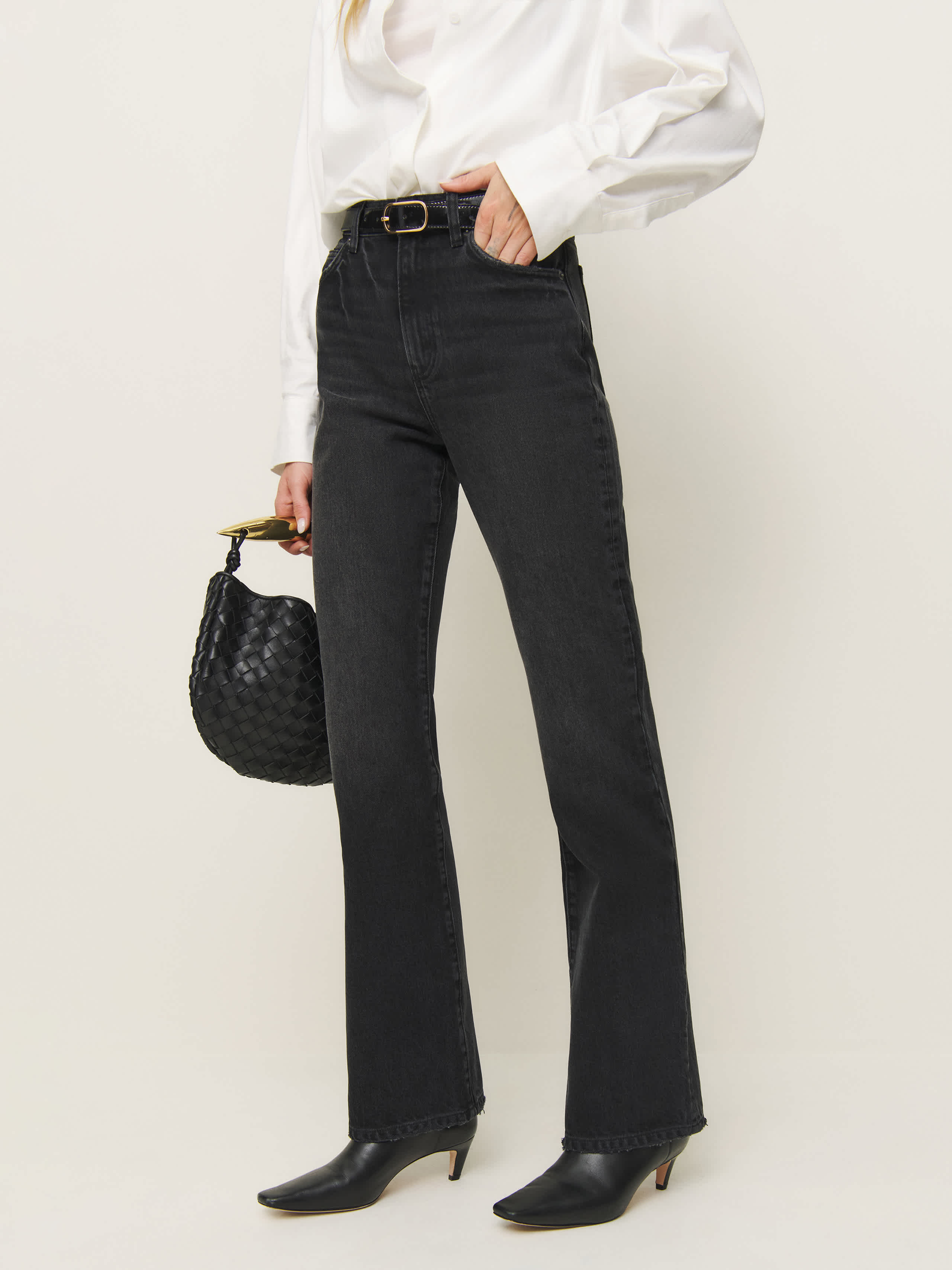 Reformation Mia High Rise Vintage Bootcut Jeans Black Denim 31 | Reformation (Global)