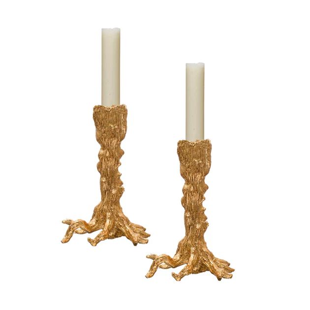 Gold Tree Trunk Taper Candle Holders, Set of 2 | Pepper + Vetiver