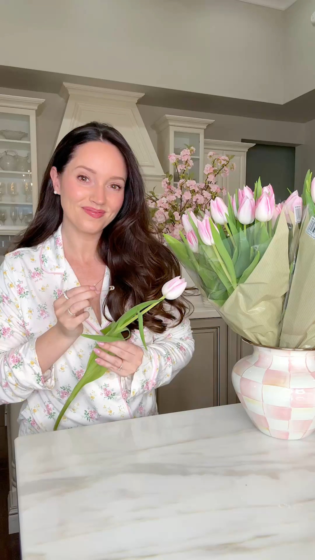 In all honesty... I kinda love when they droop but there is definitely a point of no return if you let them droop for too long so I love to do this floral trick a few days after they come home. They'II last longer this way! This Mackenzie childs rosy check vase is darling! Perfect gift idea for Mother’s Day! 

#LTKmorningroutine #LTKHome #LTKmomlife