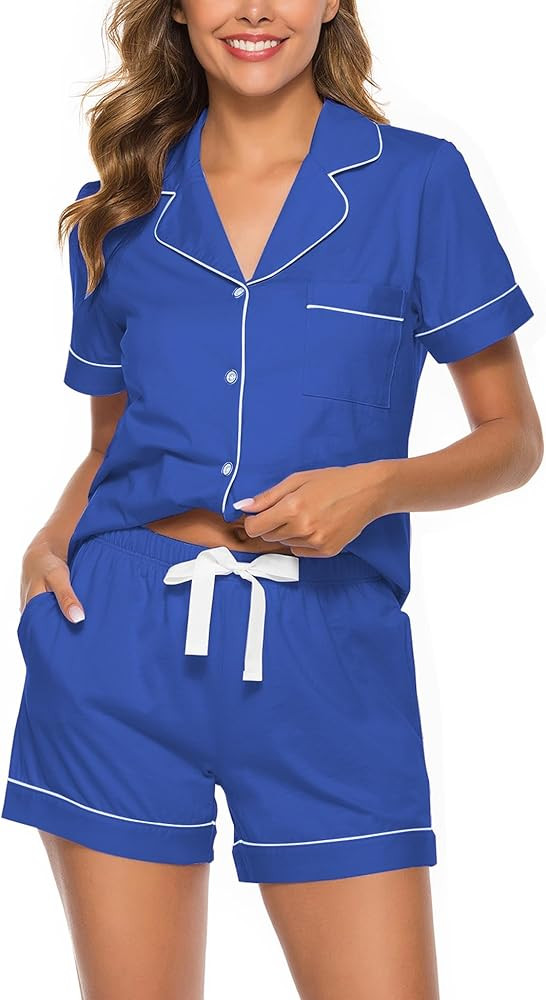 COLORFULLEAF Womens 100% Cotton Pajamas Short Set Soft Short Sleeve Sleepwear Button Down Summer ... | Amazon (US)
