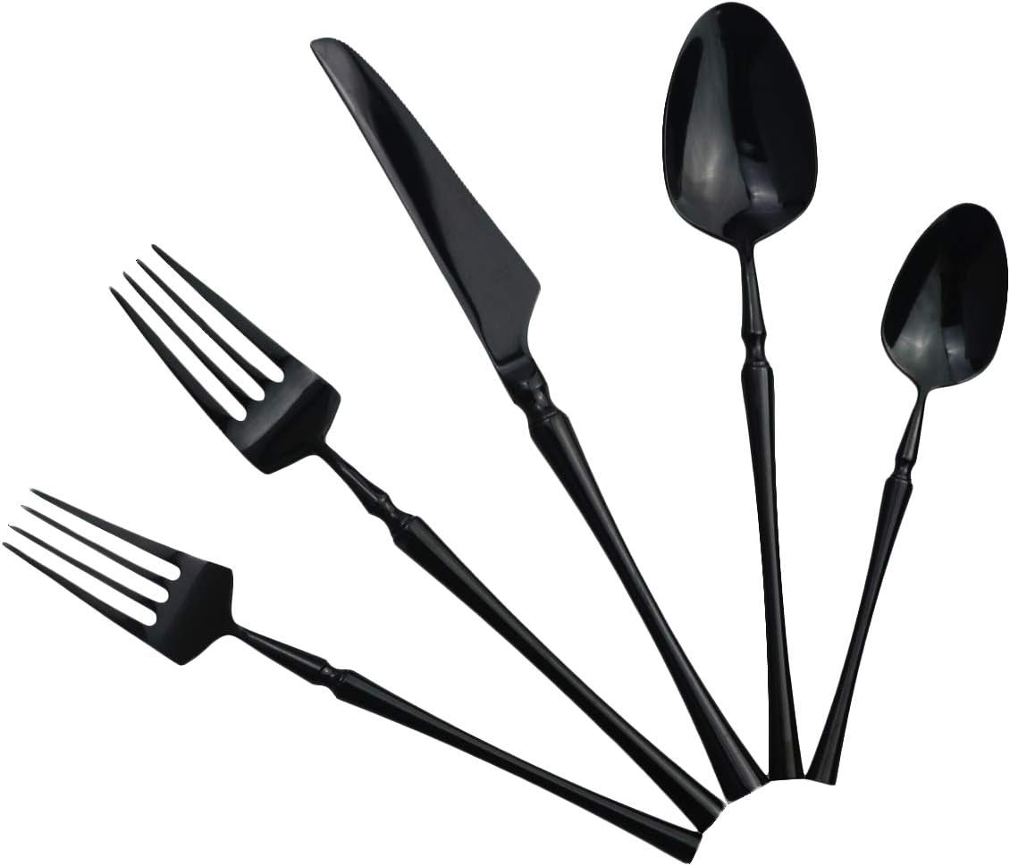 20 piece Black Flatware Set 304 Stainless Steel Fork Spoon Cutlery Luxury Mirror Polished Silverware, Dishwasher Safe, Service for 4 | Amazon (US)