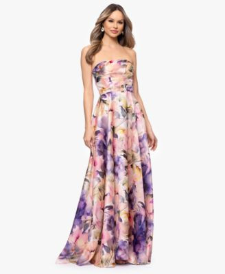 Betsy & Adam Women's Printed Strapless Ball Gown - Blush/Multi | Macy's