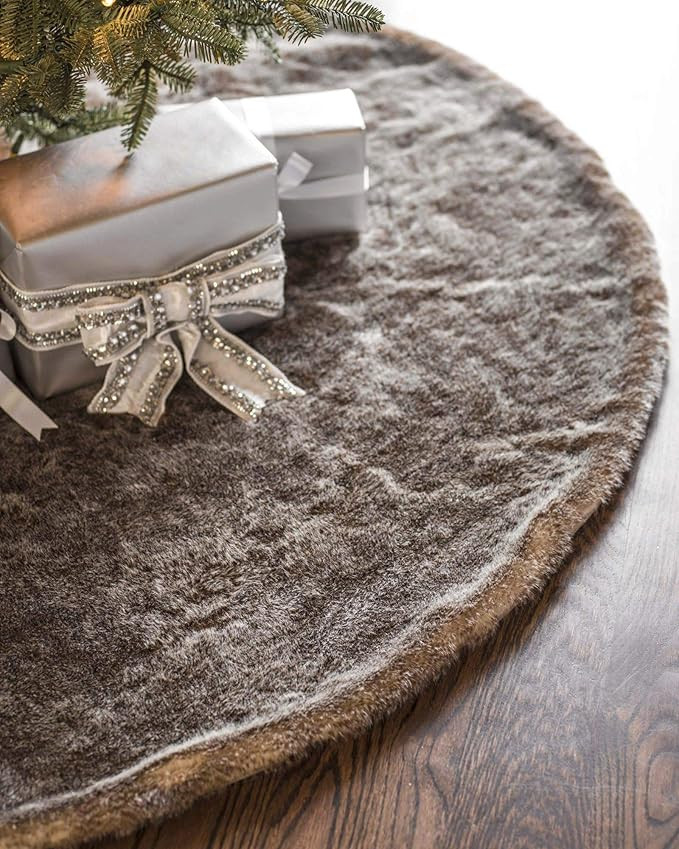 Balsam Hill Lodge Faux Fur Tree Skirt, 72 inches, Stone | Amazon (US)