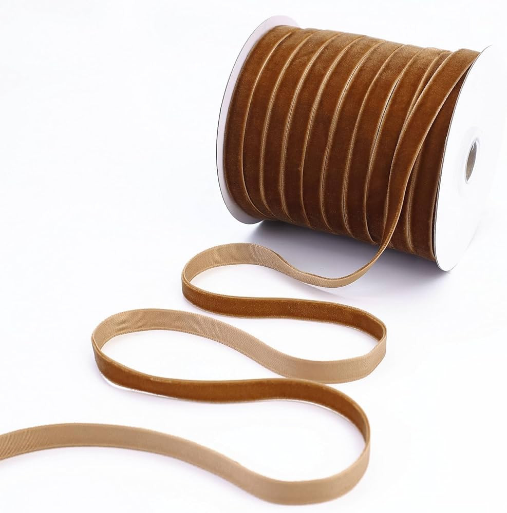 Cinta de terciopelo marrón de 48 yardas, cinta de tela de terciopelo de 3/8 pulgadas, carrete de... | Amazon (US)