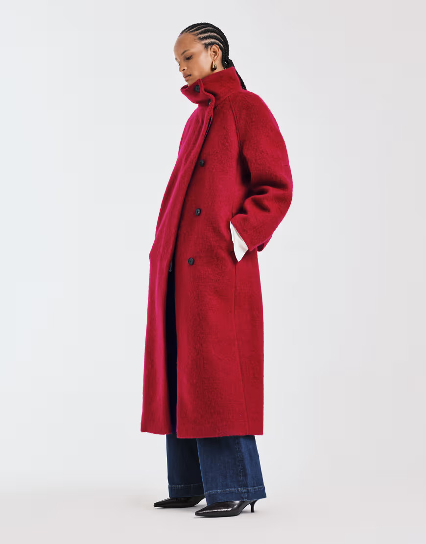 ASOS DESIGN premium brushed wool blend oversized funnel neck coat in red | ASOS (Global)