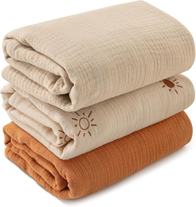 Muslin Swaddle Blankets for Newborn, 3 Pack Breathable Soft Receiving Blanket, Large 38 x 40 inch... | Amazon (US)