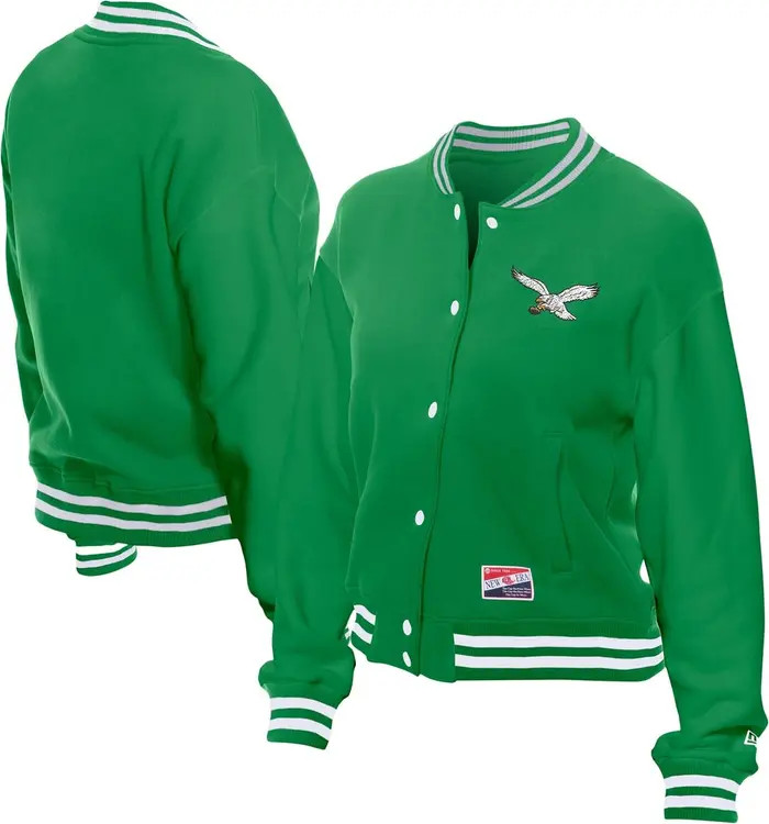 Women's New Era  Kelly Green Philadelphia Eagles Throwback Fleece Full-Snap Jacket | Nordstrom