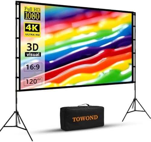 Towond 120 inch Projector Screen with Stand, 4K HD 16:9 Foldable Anti-Crease Indoor Outdoor Movie... | Amazon (US)