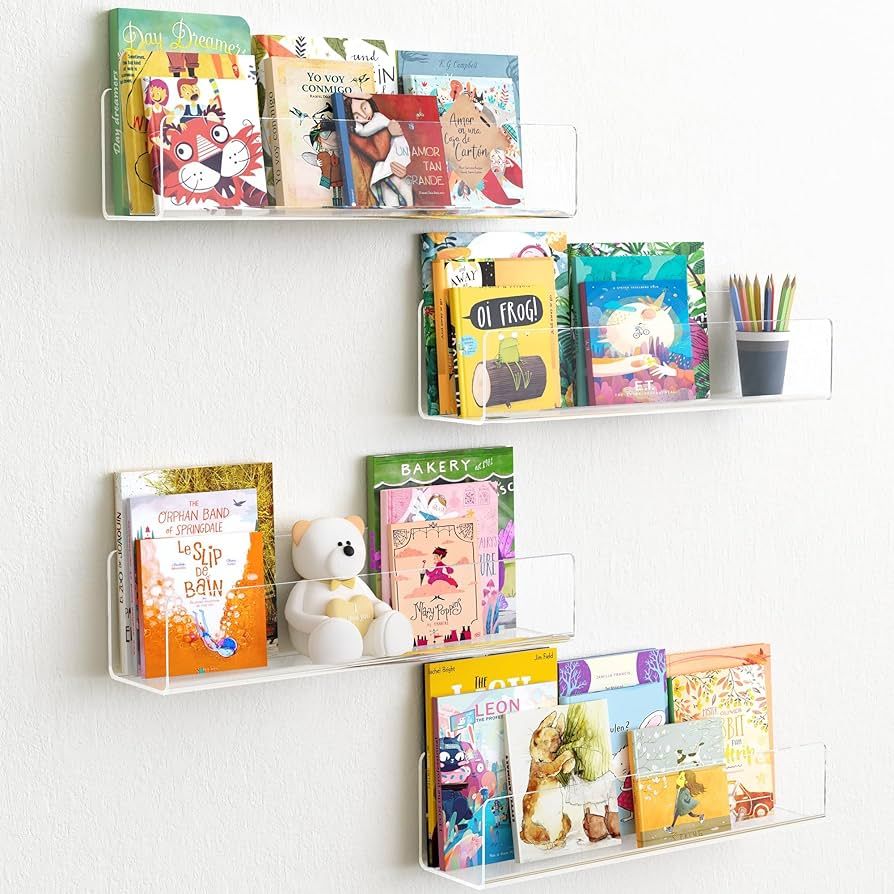 upsimples 15.7" Kids Bookshelf, Clear Acrylic Shelves for Toy Storage, Bathroom Shelves Wall Moun... | Amazon (US)