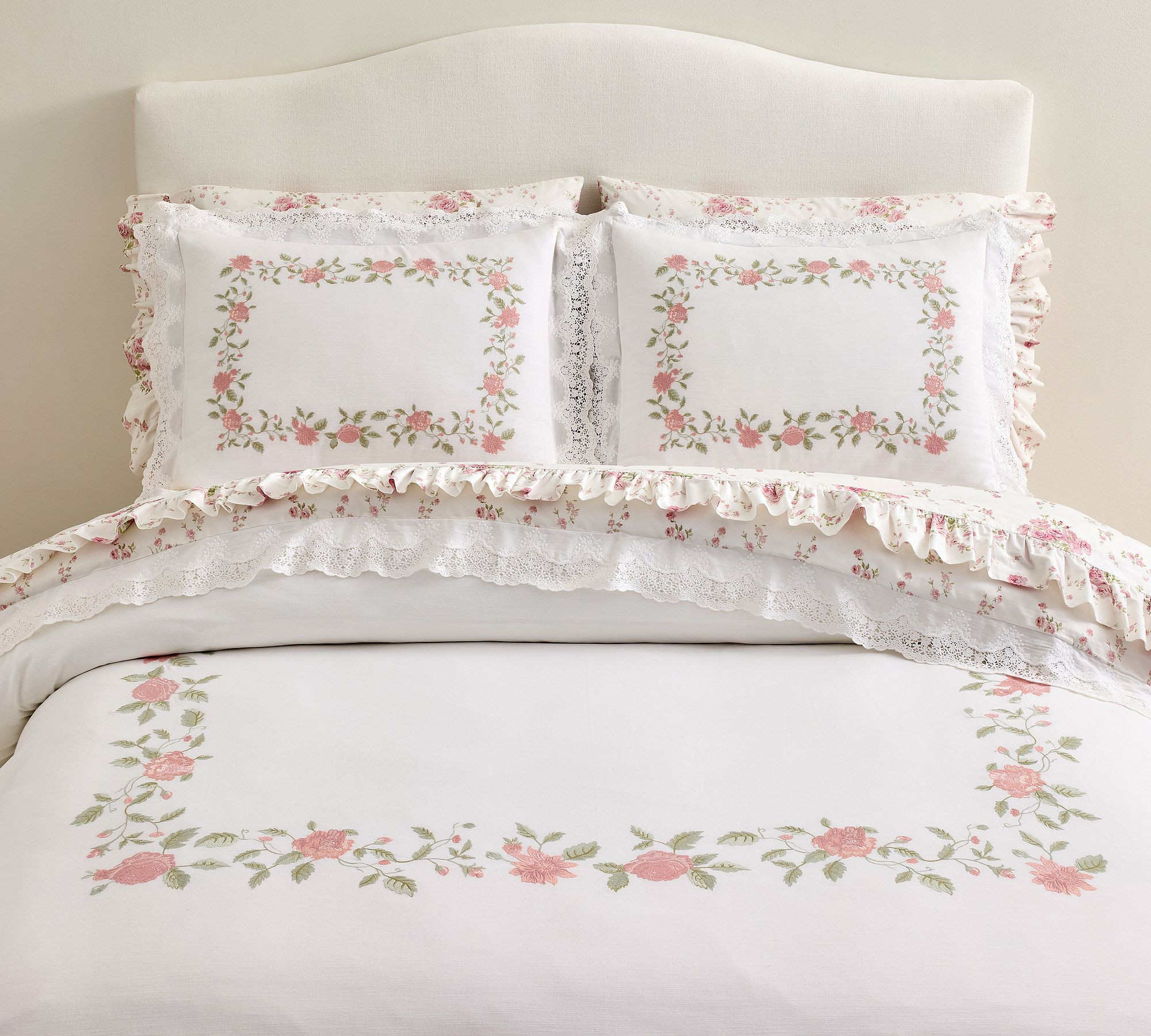 LoveShackFancy Pink Embroidered Rose Duvet Cover | Pottery Barn (US)
