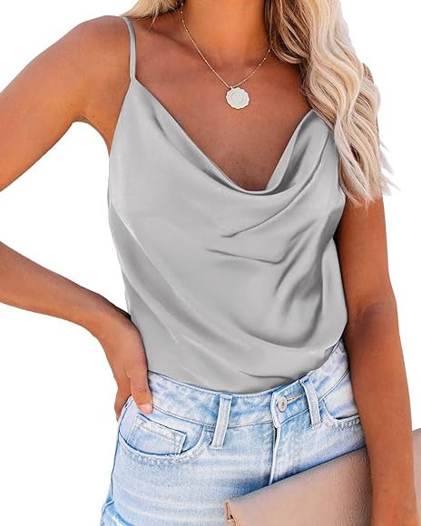 Ekouaer Satin Cowl Neck Tank Tops for Women | Amazon (US)