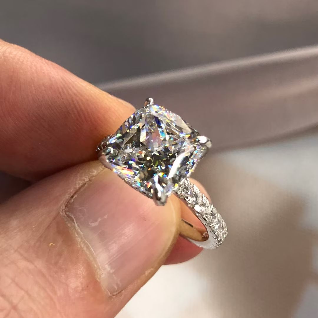 5 Carat Cushion Created Diamond 925 Sterling Silver Engagement Wedding Ring - Genuine Gold | Etsy (US)